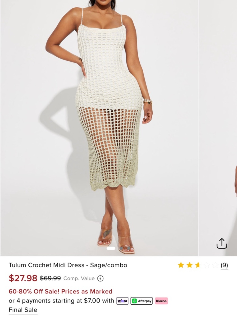 Fashion Nova Sage Crochet Midi Dress